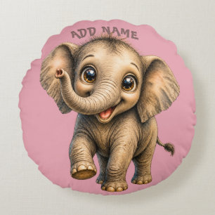 Verzameling Olifant Roze Schattig Actief Baby Dier Rond Kussen