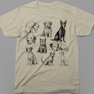 Verzameling schetsen van hondenrassen uit het verl t-shirt
