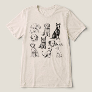 Verzameling schetsen van hondenrassen uit het verl Tri-Blend shirt