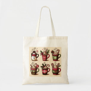 Verzameling van feestelijke koffiekoppen, Kerstdec Tote Bag