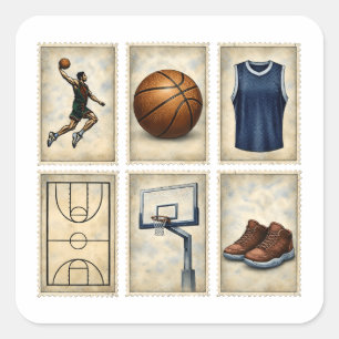 Verzameling Vintage Basketbalzegels Sport Vierkante Sticker