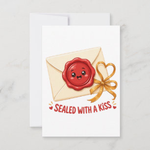 Verzegeld Met Een Kus Cute Liefdesbrief Ontwerp RSVP Kaartje