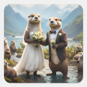 **"Verzegeld met een kus: Otterliefde"** Vierkante Sticker