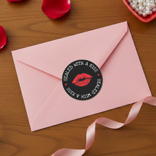 Verzegeld met een kus Zwarte en rode lippen Valent Ronde Sticker