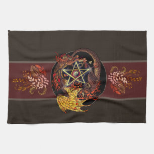 verzegeld zijn Art Nouveau Pentacle Dragon Kitchen Theedoek