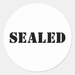 Verzegelde witte en zwarte kantoor envelop afdicht ronde sticker