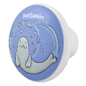 Verzegeling met een fijne zegel en illustratie van keramische knop (Rechts)