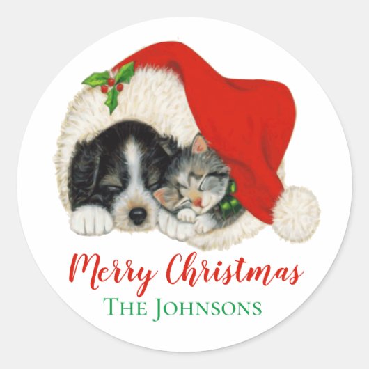 Verzegeling van Cute Puppy en Kitten Kerst sticker (Voorkant)