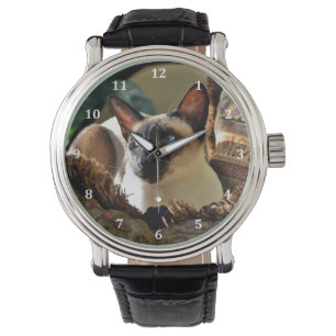 Verzegelpunt Siamese kat op kruispunt Horloge