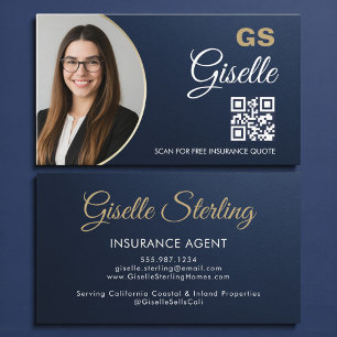 Verzekeringsagent Navy Blue Goud Foto Metallic Visitekaartje