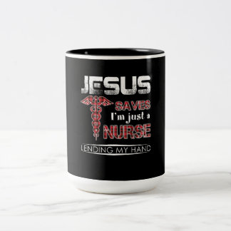 Verzekeringscadeau | Jezus redt dat ik een verplee Tweekleurige Koffiemok