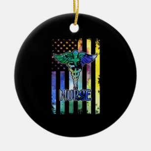 Verzekeringscadeau Nurse Amerikaanse vlag Keramisch Ornament