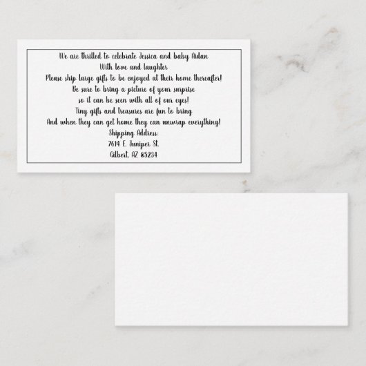 Verzend cadeaus voor Baby shower-afsluitkaarten Informatiekaartje (Voorkant / Achterkant)