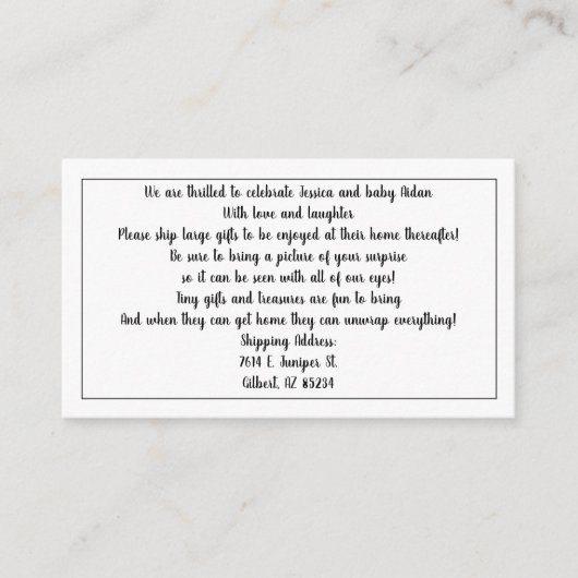 Verzend cadeaus voor Baby shower-afsluitkaarten Informatiekaartje (Voorkant)