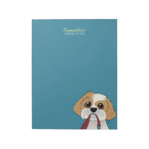 Verzend Tzu-puppy op blauw om lijst te doen Notitieblok
