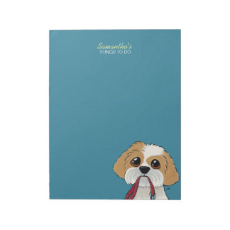 Verzend Tzu-puppy op blauw om lijst te doen Notitieblok