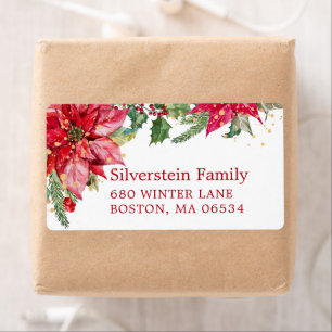 Verzendadres Poinsettia Gold Splatter Etiket
