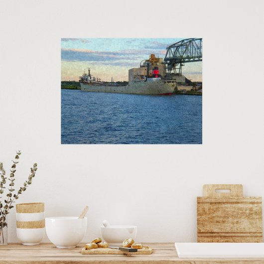 Verzending die in haven-het schilderen Druk wordt Poster (Keuken)