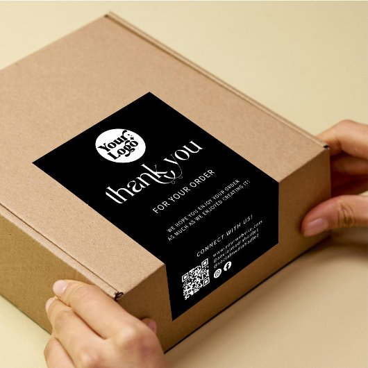 Verzending Logo QR Code Bedankt Black Box Seal Lab Rechthoekige Sticker