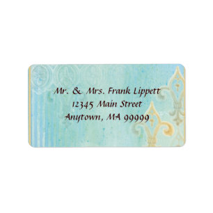 Verzendlabels - Fleur di Lys Damask 2 Blauw Etiket