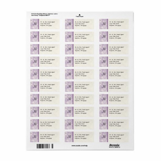 Verzendlabels - Fleur di Lys Damask - Lavendel Etiket (Full Sheet)