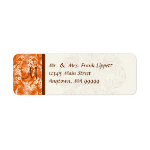 Verzendlabels - Fleur di Lys Damask - Sinaasappel Etiket