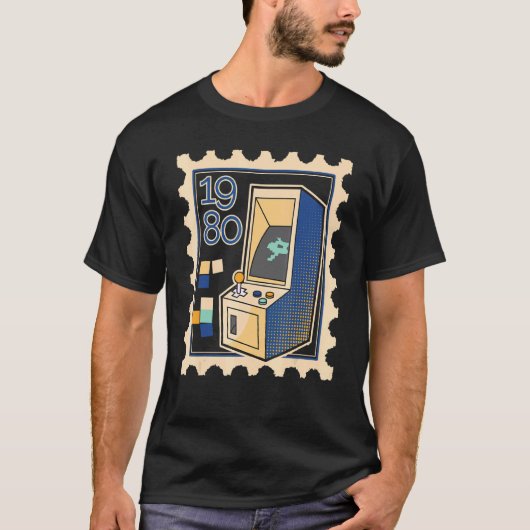 Verzendstempel met computer Game Slot Machine 1980 T-shirt (Voorkant)