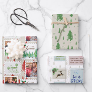 Verzendstempels Foto's en kerstboom Doodle Inpakpapier Vel