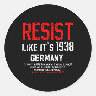 Verzet je, net als in 1938, tegen het fascistische ronde sticker