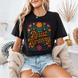 Verzet je tegen tirannie Retro bloemmotief Politie T-shirt