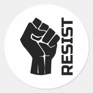 Verzet met vuist - in zwart 0002 ronde sticker