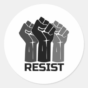 Verzet met vuist - in zwart 0003 ronde sticker