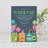 VERZOEK VAN MONSTER MASH KIDS BIRTHDAY PARTIJ KAART (Staand voorkant)