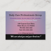 Verzorger helpt u professioneel visitekaartje (Achterkant)