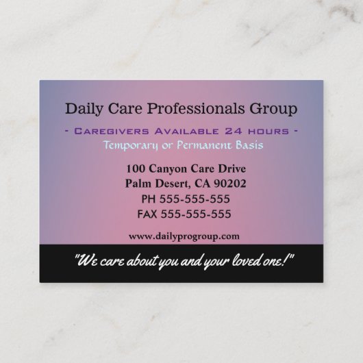 Verzorger helpt u professioneel visitekaartje (Achterkant)