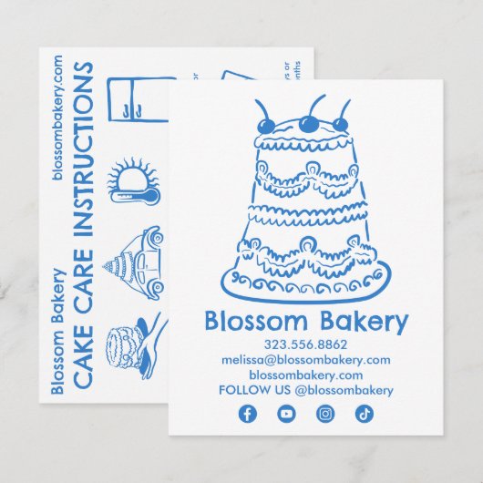 Verzorgingsinstructies voor cake bakkerij bruiloft bedankkaart (Voorkant / Achterkant)