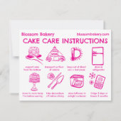 Verzorgingsinstructies voor cake Bakkerij Bruiloft Bedankkaart (Achterkant)