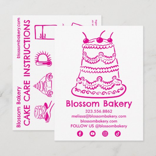 Verzorgingsinstructies voor cake Bakkerij Bruiloft Bedankkaart (Voorkant / Achterkant)