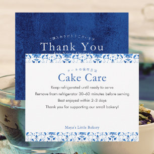 Verzorgingsinstructies voor cake met Navy Blue Dam Bedankkaart
