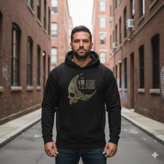 Veste À Capuche 1776 American Flag Skull Crescent Moon Hoodie