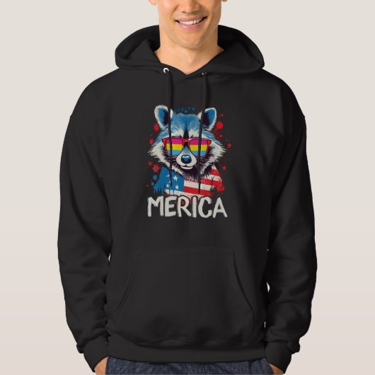 Veste À Capuche 4th Of July Merica  Raccoon Pansexual Sunglasses F (Devant)