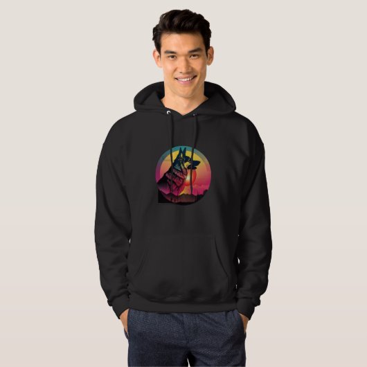 Veste À Capuche 80s Synthwave German Shepherd with a Retro Aesthet (Devant entier)