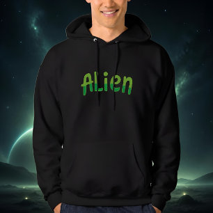 Veste À Capuche Alien Mignon Espacien Jouant Typographie Verte