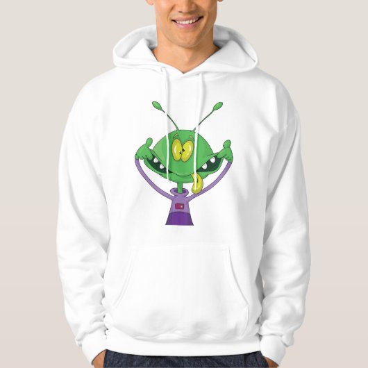 Veste À Capuche Alien Vert Drôle Faisant une Grimace Ridicule (Devant)