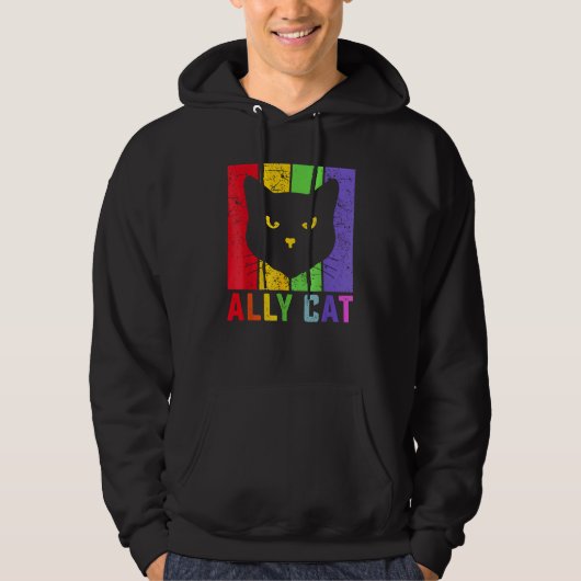 Veste À Capuche Ally Cat LGBT Gay Rainbow Pride Flag  Cat (Devant)