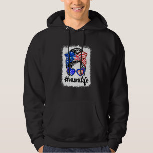 Veste À Capuche American Mom Life Messy Bun Usa Drapeau 4 juillet
