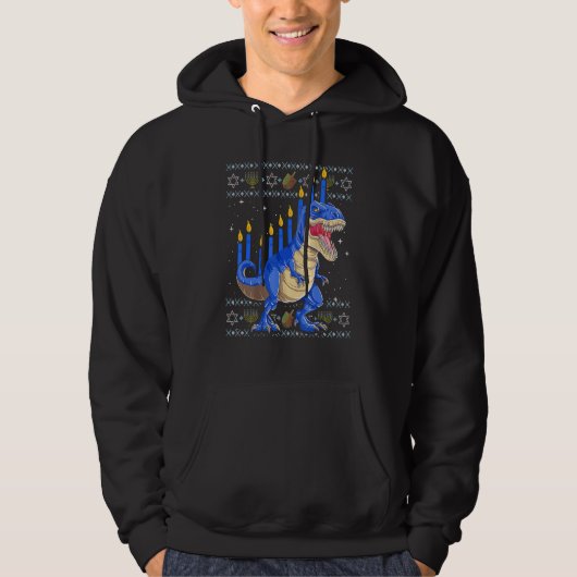 Veste À Capuche Amusant laide Hanoukka Sweater Menorasaurus Rex Di (Devant)