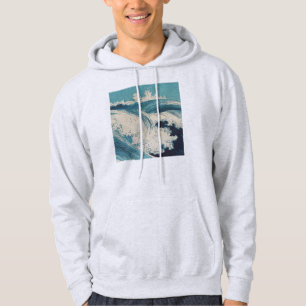 Veste À Capuche Antique Japonais Bleu Vagues Océan Imprimer