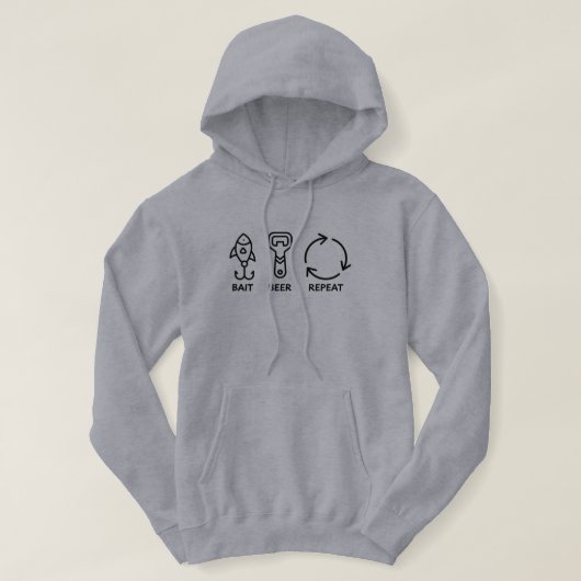 Veste À Capuche Appât. Bière. Répéter. Pêche drôle (Design devant)