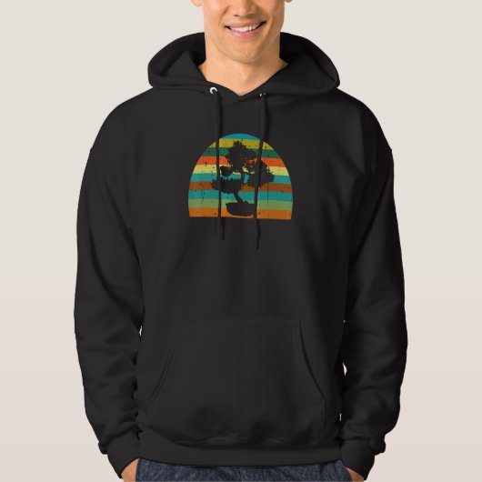 Veste À Capuche Arbre Bonsaï avec fond rétro (Devant)